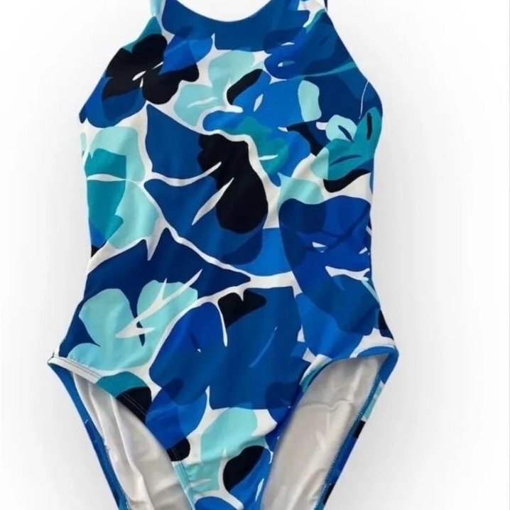 Nautica Women's M Tummy Flattering Swimsuit Lined, Into The Jungle (Blue) Nwot
